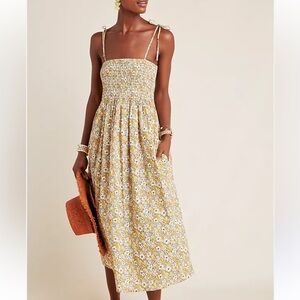 Anthropologie Mustard Floral Maxi Dress